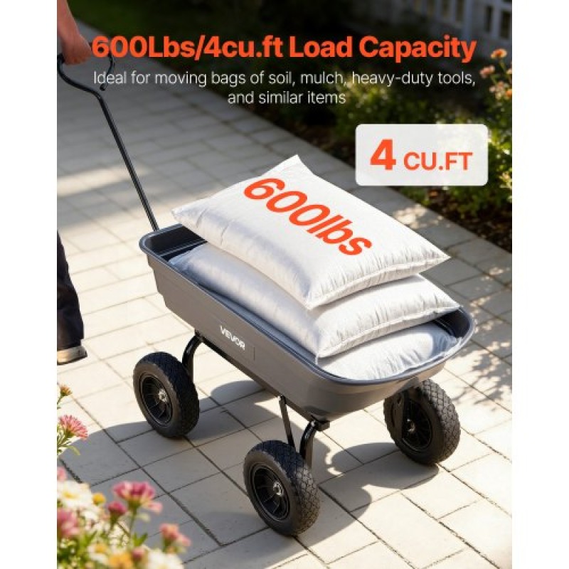 VEVOR Garden Dump Cart, 272 kg Poly Dump Cart, Garden Carts Dumps Wagon με μηχανισμό Quick-Dumps 90°, περιστρεφόμενους τροχούς 180°, εύκαμπτα περιστρεφόμενα ρουλεμάν 270°, Yard Wagon για φυτά, έδαφος, καλλιέργειες