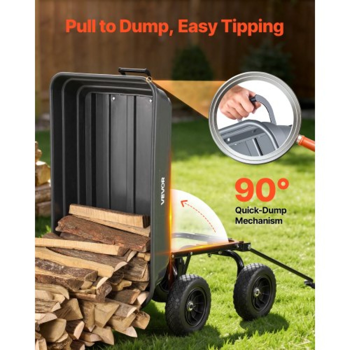 VEVOR Garden Dump Cart, 272 kg Poly Dump Cart, Garden Carts Dumps Wagon με μηχανισμό Quick-Dumps 90°, περιστρεφόμενους τροχούς 180°, εύκαμπτα περιστρεφόμενα ρουλεμάν 270°, Yard Wagon για φυτά, έδαφος, καλλιέργειες