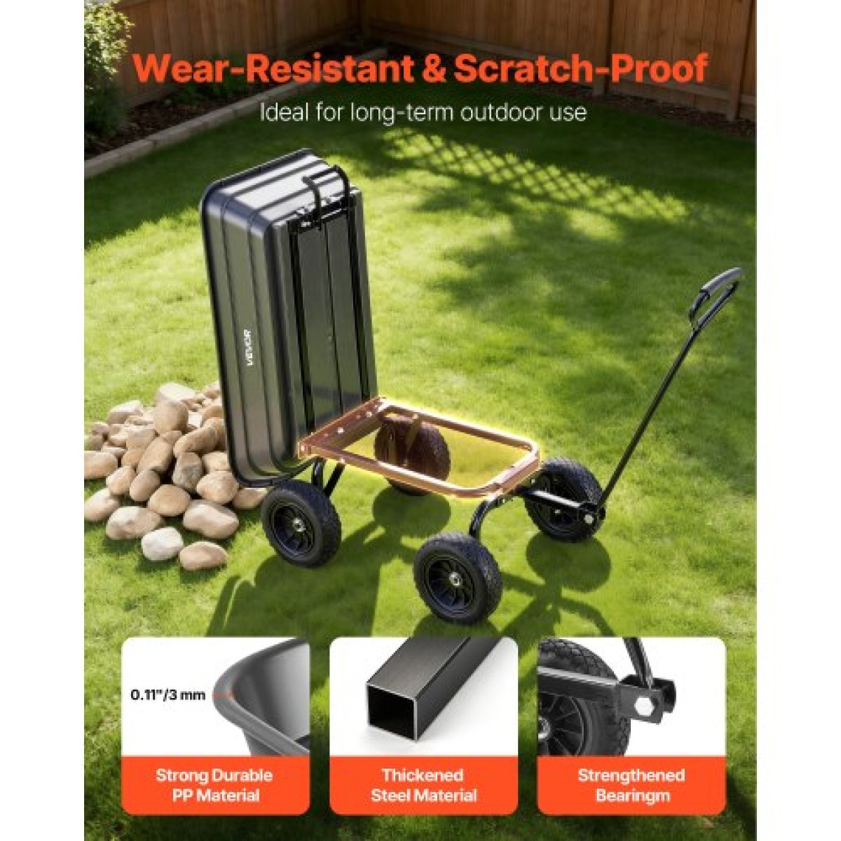 VEVOR Garden Dump Cart, 272 kg Poly Dump Cart, Garden Carts Dumps Wagon με μηχανισμό Quick-Dumps 90°, περιστρεφόμενους τροχούς 180°, εύκαμπτα περιστρεφόμενα ρουλεμάν 270°, Yard Wagon για φυτά, έδαφος, καλλιέργειες