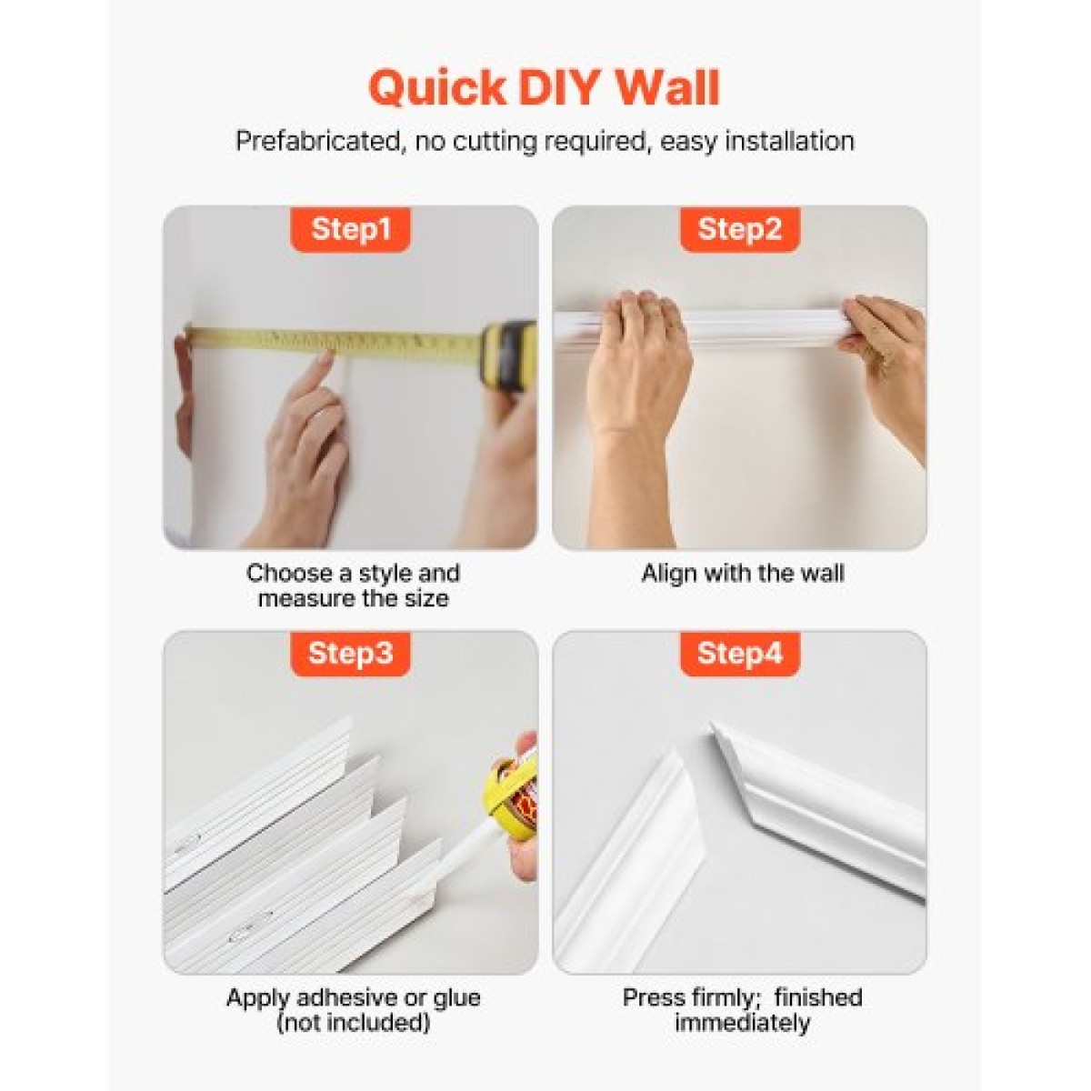 VEVOR Molding Wall Pack 3, Κιτ πάνελ με σκοτάδι, Ελαφρύ βαμμένο πολυστυρένιο, Εύκολη εγκατάσταση Έντονη επένδυση τοίχου για εσωτερική διακόσμηση Σαλόνι, Υπνοδωμάτιο, Σπίτι, Λευκό (79x160 + 79x61 cm)