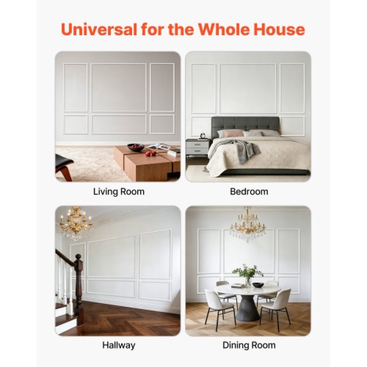 VEVOR Molding Wall Pack 3, Κιτ πάνελ με σκοτάδι, Ελαφρύ βαμμένο πολυστυρένιο, Εύκολη εγκατάσταση Έντονη επένδυση τοίχου για εσωτερική διακόσμηση Σαλόνι, Υπνοδωμάτιο, Σπίτι, Λευκό (79x160 + 79x61 cm)