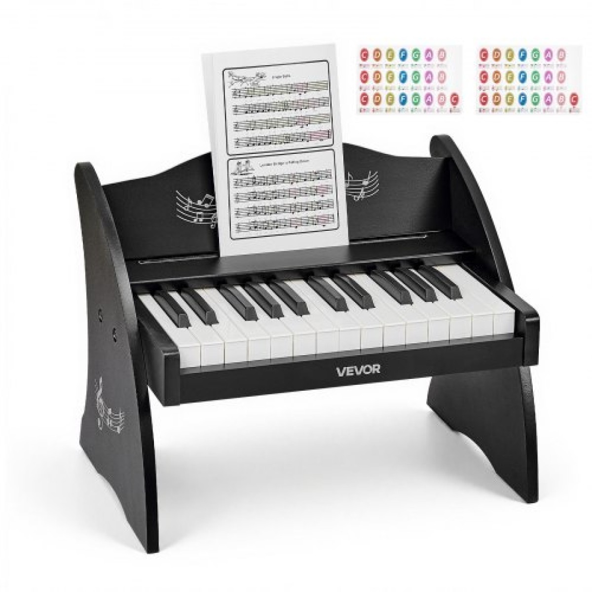 Πληκτρολόγιο VEVOR Kids Piano, Ξύλινο ψηφιακό πιάνο 25 πλήκτρων για παιδιά, Μίνι μουσικό εκπαιδευτικό όργανο παιχνίδι με ρεαλιστικό ήχο, διπλή ισχύς, ρυθμιζόμενη ένταση για νήπια, αγόρια κορίτσια εκμάθηση, μαύρο