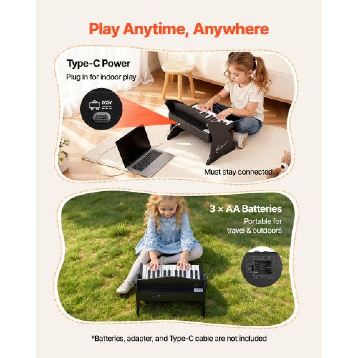 Πληκτρολόγιο VEVOR Kids Piano, Ξύλινο ψηφιακό πιάνο 25 πλήκτρων για παιδιά, Μίνι μουσικό εκπαιδευτικό όργανο παιχνίδι με ρεαλιστικό ήχο, διπλή ισχύς, ρυθμιζόμενη ένταση για νήπια, αγόρια κορίτσια εκμάθηση, μαύρο