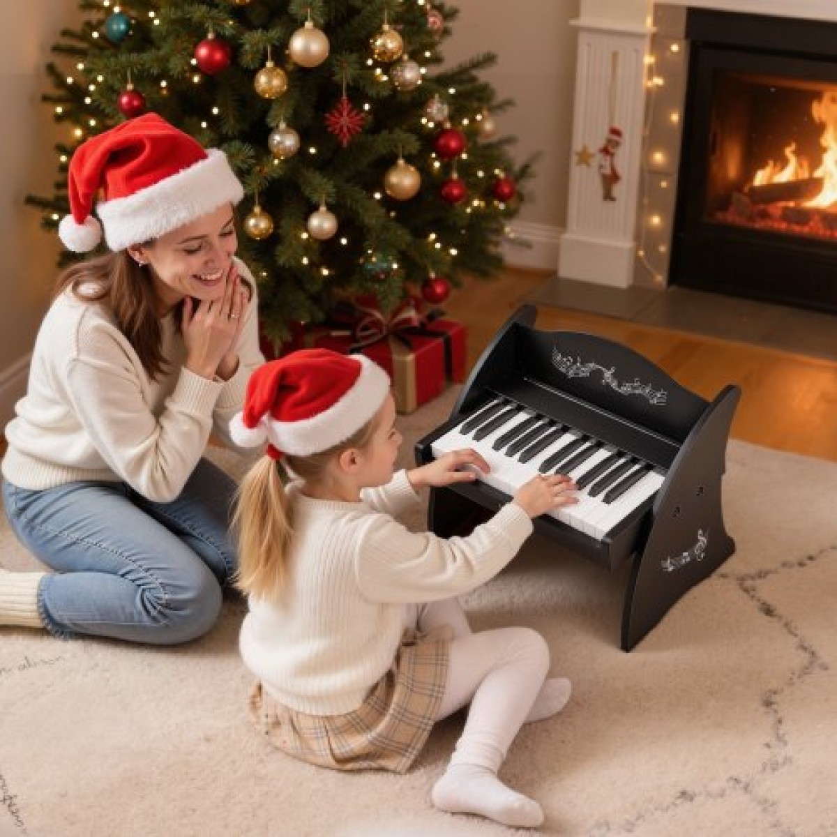 Πληκτρολόγιο VEVOR Kids Piano, Ξύλινο ψηφιακό πιάνο 25 πλήκτρων για παιδιά, Μίνι μουσικό εκπαιδευτικό όργανο παιχνίδι με ρεαλιστικό ήχο, διπλή ισχύς, ρυθμιζόμενη ένταση για νήπια, αγόρια κορίτσια εκμάθηση, μαύρο