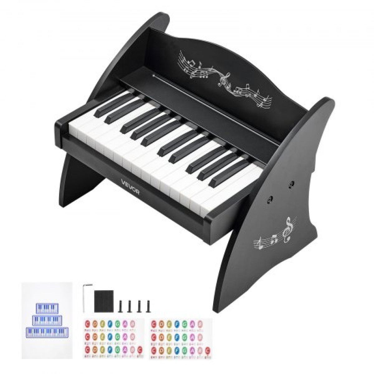 Πληκτρολόγιο VEVOR Kids Piano, Ξύλινο ψηφιακό πιάνο 25 πλήκτρων για παιδιά, Μίνι μουσικό εκπαιδευτικό όργανο παιχνίδι με ρεαλιστικό ήχο, διπλή ισχύς, ρυθμιζόμενη ένταση για νήπια, αγόρια κορίτσια εκμάθηση, μαύρο