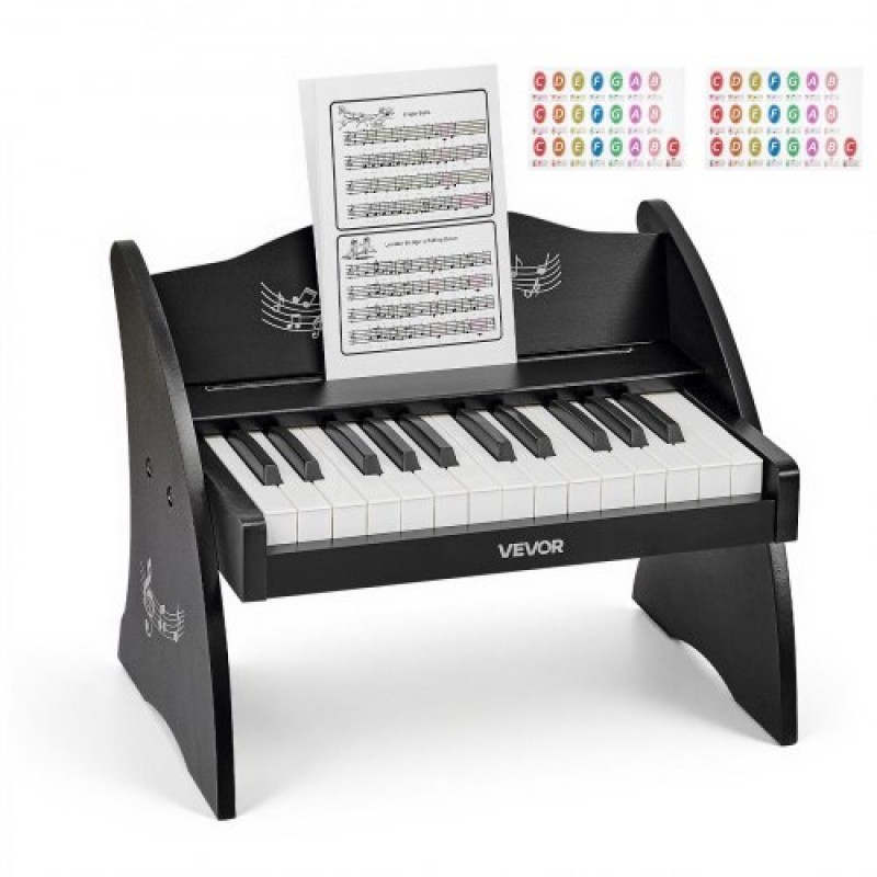 Πληκτρολόγιο VEVOR Kids Piano, Ξύλινο ψηφιακό πιάνο 25 πλήκτρων για παιδιά, Μίνι μουσικό εκπαιδευτικό όργανο παιχνίδι με ρεαλιστικό ήχο, διπλή ισχύς, ρυθμιζόμενη ένταση για νήπια, αγόρια κορίτσια εκμάθηση, μαύρο