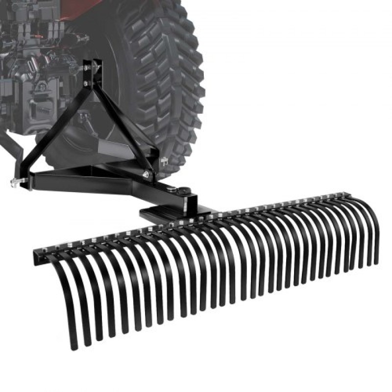 VEVOR Tow Behind Dethatcher, 1525mm Tow Dethatcher, 1525mm Tow Dethatcher with 32 Steel Tines, 3-Point Lawn Dethatcher Rake with Attachments for Tractor, Landscape Rake for Garden, Farm, Grass