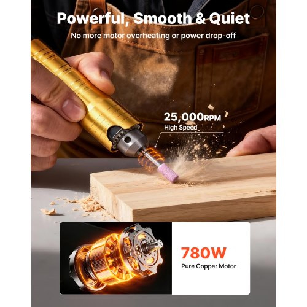 VEVOR Flex Shaft Grinder, 780W 25000RPM Electric Flex Shaft Rotary Tool, Foot-pedal Control Hanging Carver Grinder with 112PCS Accessory Kit for Trinding Buffing Polishing Cotting