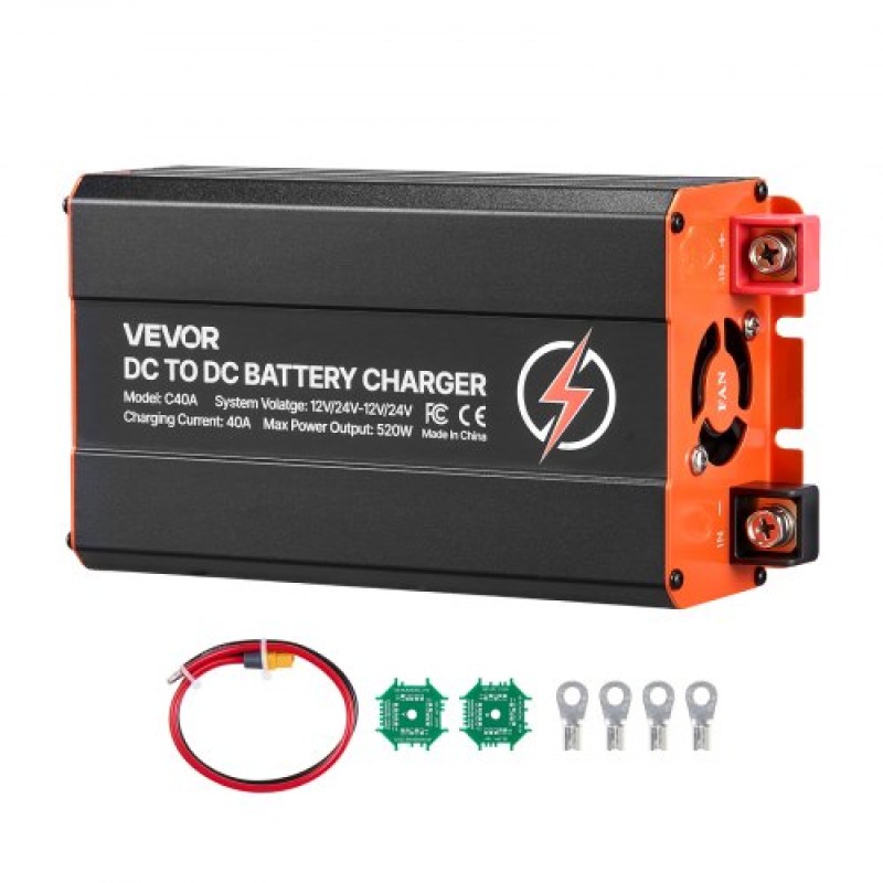 Φορτιστής μπαταριών VEVOR DC σε DC, 520W, 40A Εναλλάκτης Φορτιστής, Γρήγορη φόρτιση DC-DC για φορητούς σταθμούς ηλεκτροπαραγωγής, συμβατός με μπαταρίες LiFePO4 Lead-Acid AGM GEL, για RV, αυτοκίνητα, εφεδρική τροφοδοσία σπιτιού