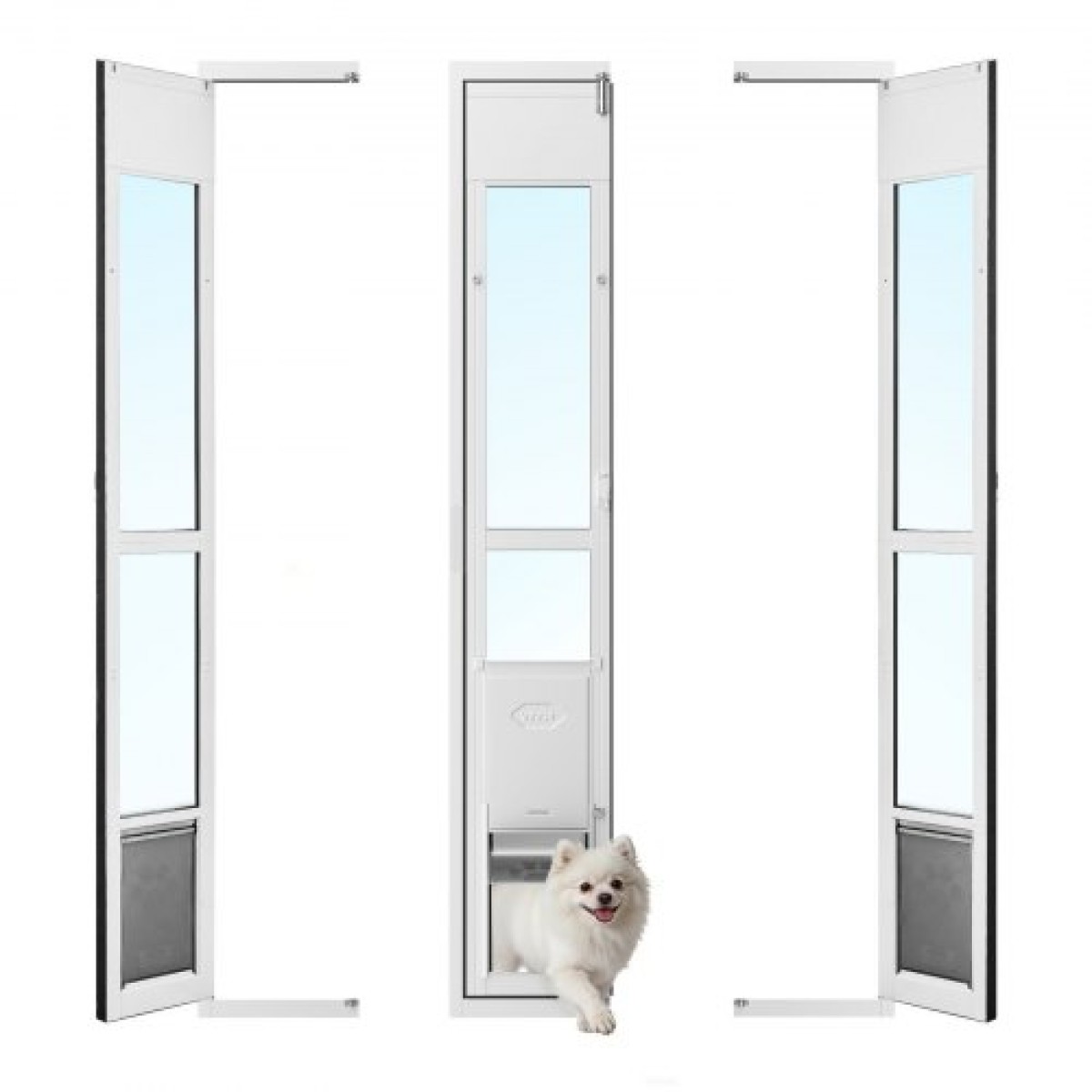 VEVOR Dog Dog Poor for Sliding Glass Door, 1927 mm έως 2049 mm Ρυθμιζόμενο ύψος, Πλαίσιο από κράμα αλουμινίου με πτερύγιο, σχέδιο κλειδαριάς, για μεσαίου μεγέθους σκύλους, συρόμενες γυάλινες πόρτες κατοικίδιων ζώων 180° για ενοικιαστές