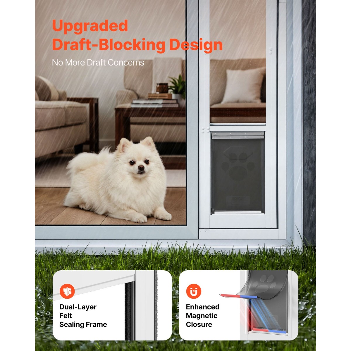 VEVOR Dog Dog Poor for Sliding Glass Door, 1927 mm έως 2049 mm Ρυθμιζόμενο ύψος, Πλαίσιο από κράμα αλουμινίου με πτερύγιο, σχέδιο κλειδαριάς, για μεσαίου μεγέθους σκύλους, συρόμενες γυάλινες πόρτες κατοικίδιων ζώων 180° για ενοικιαστές