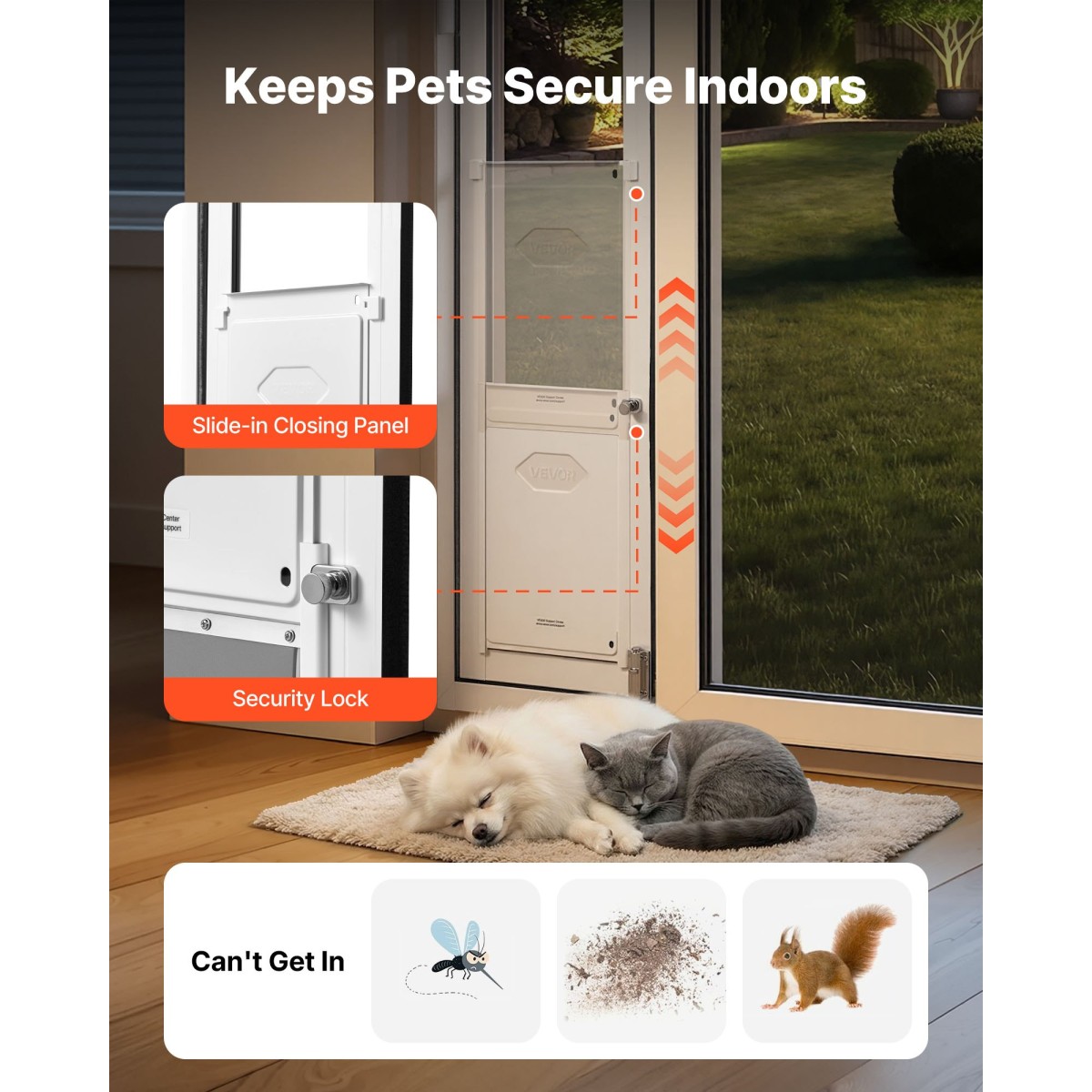 VEVOR Dog Dog Poor for Sliding Glass Door, 1927 mm έως 2049 mm Ρυθμιζόμενο ύψος, Πλαίσιο από κράμα αλουμινίου με πτερύγιο, σχέδιο κλειδαριάς, για μεσαίου μεγέθους σκύλους, συρόμενες γυάλινες πόρτες κατοικίδιων ζώων 180° για ενοικιαστές
