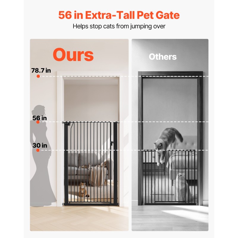 VEVOR Extra Tall Pet Gate για γάτες, 740-1050 mm Ρυθμιζόμενο πλάτος, 1420 mm High Dog Gate, με κιτ τοποθέτησης πίεσης και κιτ τοποθέτησης στον τοίχο, στενό διάκενο 33 mm, για σκάλες, πόρτες και σπίτι, μαύρο
