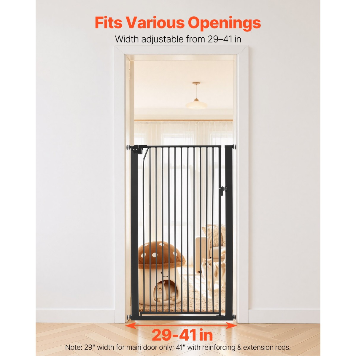 VEVOR Extra Tall Pet Gate για γάτες, 740-1050 mm Ρυθμιζόμενο πλάτος, 1420 mm High Dog Gate, με κιτ τοποθέτησης πίεσης και κιτ τοποθέτησης στον τοίχο, στενό διάκενο 33 mm, για σκάλες, πόρτες και σπίτι, μαύρο