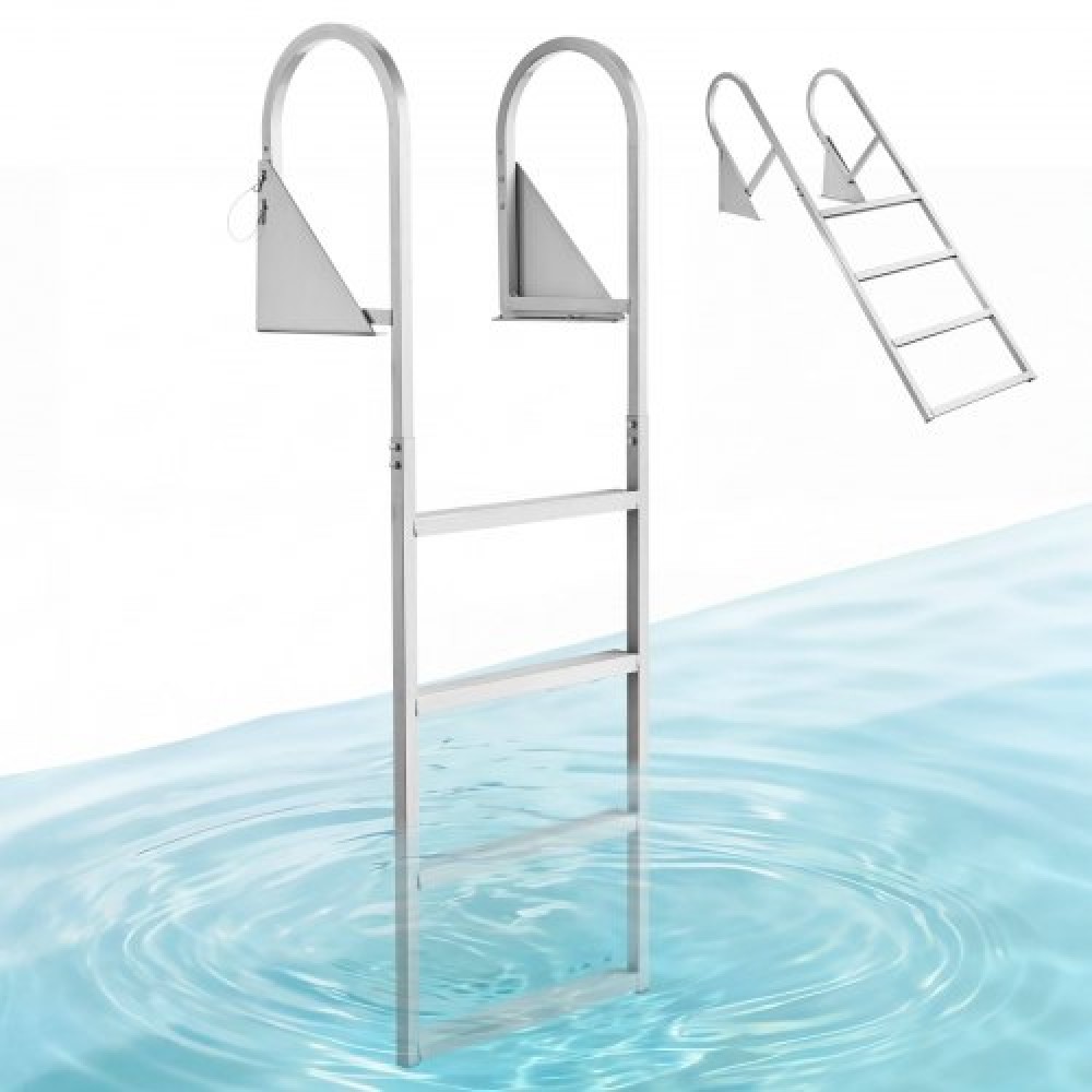 VEVOR Flip-Up Dock Ladder, 4-Step, Heavy-Duty Aluminium Pontoon Boat Swim Ladder, με αντιολισθητικά φαρδιά σκαλοπάτια, ικανότητα βάρους 159 kg, υποβοήθηση σχοινιού έλξης, για κολύμβηση στη λίμνη, πισίνα, θαλάσσια επιβίβαση