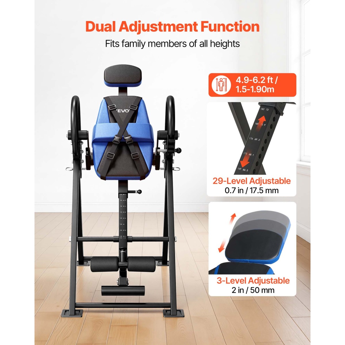 Τραπέζι αντιστροφής VEVOR, Χωρητικότητα 136 kg Φορείο αντιστροφέα βαρέως τύπου πλάτης, Αντεστραμμένο τραπέζι με κλείδωμα διπλού κυλίνδρου, τραπέζια αποσυμπίεσης για ώμους, λαιμός, πλάτη, Ρύθμιση καρφίτσας υποβραχιόνιου 3 επιπέδων