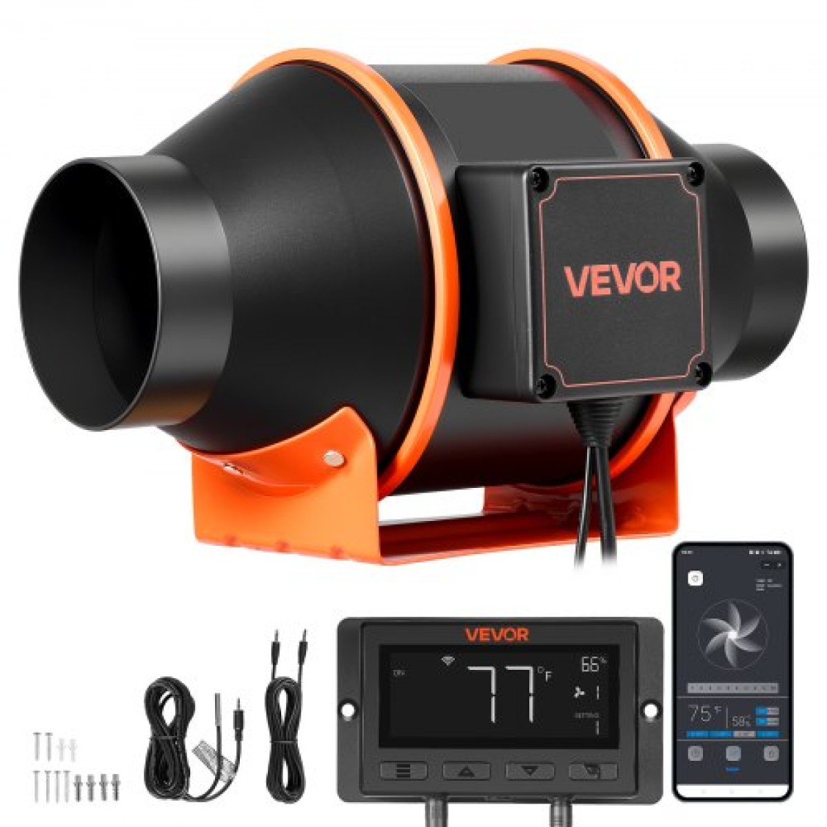 VEVOR Inline Duct Fan, 349m³/h 101,6mm EC ανεμιστήρας εξαερισμού κινητήρα με 10 ταχύτητες, ελεγκτής PWM, App Control, Αισθητήρας υγρασίας θερμοκρασίας, Cooling for Grow Tent, Indoor Gardening, Hydroponics