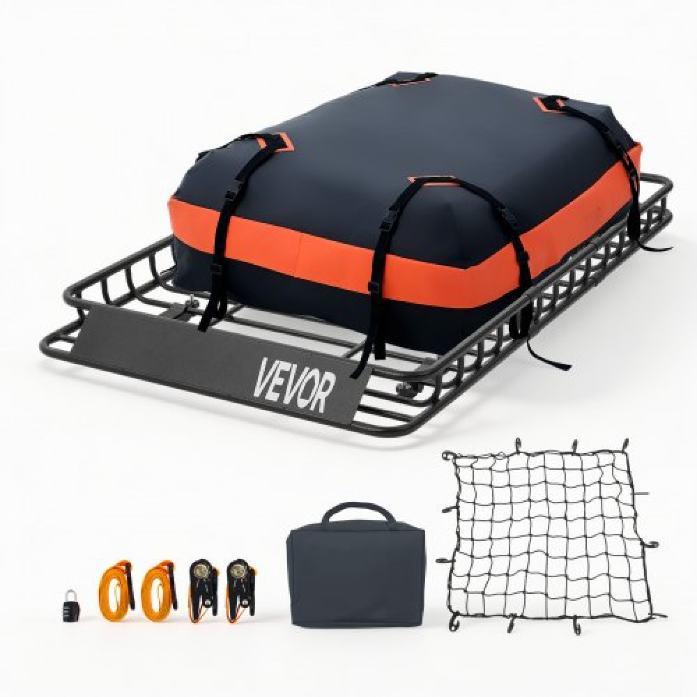Καλάθι φορτίου VEVOR Roof Rack, 1371 x 864 x 102 mm, βαρέως τύπου καλάθι μεταφοράς οροφής με αδιάβροχη τσάντα, δίχτυ φορτίου, ιμάντες καστάνιας, χωρητικότητα 90,72 kg, Universal θήκη αποσκευών αυτοκινήτου, για φορτηγό SUV