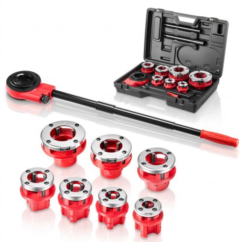 VEVOR Ratchet Pipe Threader Kit with 7 Die, 3/8" BSPT to 2" BSPT Manual Ratcheting Pipe Threading Tool, Portable Pipes Threader set with Toolbox for Plumbing Installation & Repair