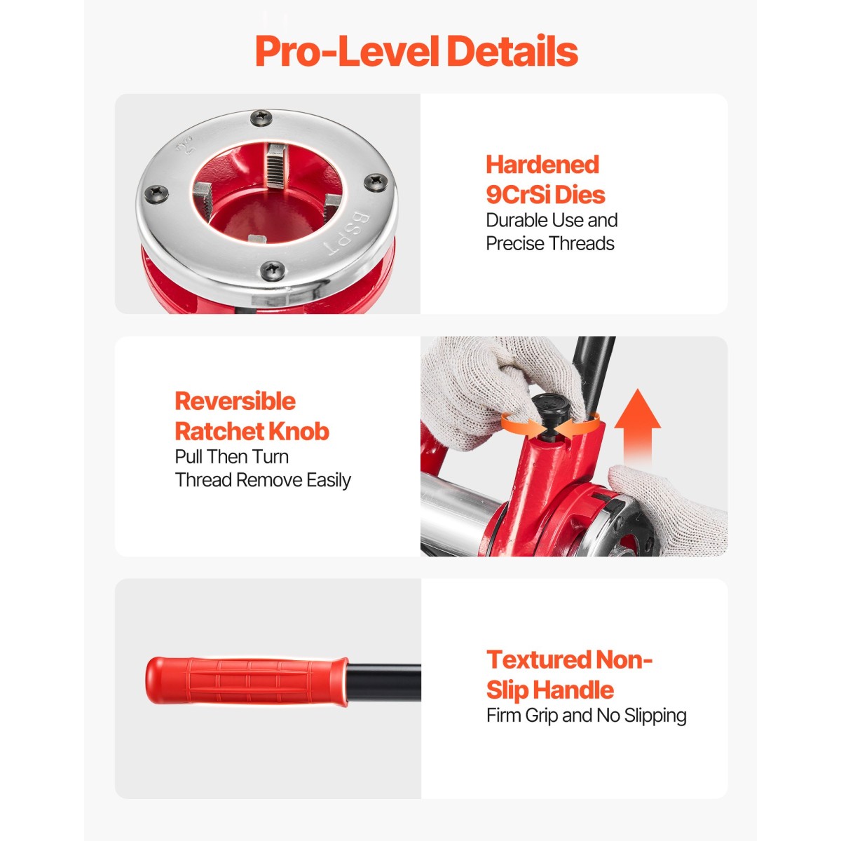 VEVOR Ratchet Pipe Threader Kit with 7 Die, 3/8" BSPT to 2" BSPT Manual Ratcheting Pipe Threading Tool, Portable Pipes Threader set with Toolbox for Plumbing Installation & Repair