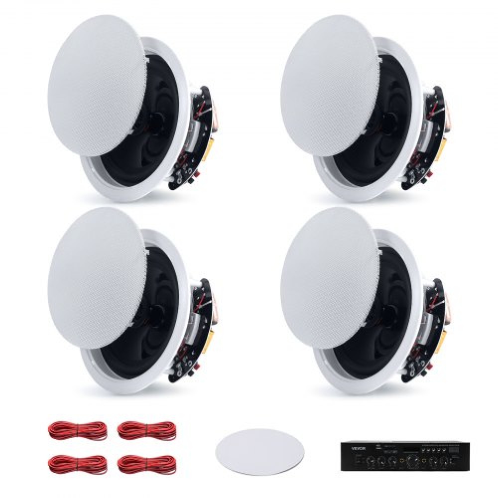 Ηχεία οροφής VEVOR Bluetooth, 165,1 mm, Σύστημα ηχείων στην οροφή και στον τοίχο με ενισχυτή, 2 κατευθύνσεων, για τοποθέτηση σε υγρασία σε υγρασία, Home Cinema, Καλυμμένη εξωτερική βεράντα και ενσύρματη βάση, 4 ηχεία