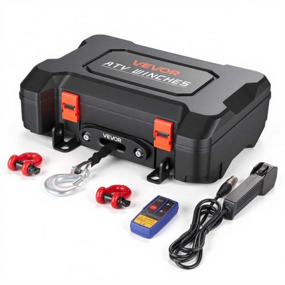 Φορητό βαρούλκο VEVOR, ηλεκτρικό βαρούλκο 12V DC 1587 kg με συνθετικό σχοινί, ασύρματα και ενσύρματα τηλεχειριστήρια, κιτ ανάκτησης τύπου κουτιού με Fairlead, γάντζος Clevis, ιμάντας για Εργασίες έλξης εξωτερικού χώρου ATV UTV εκτός δρόμου