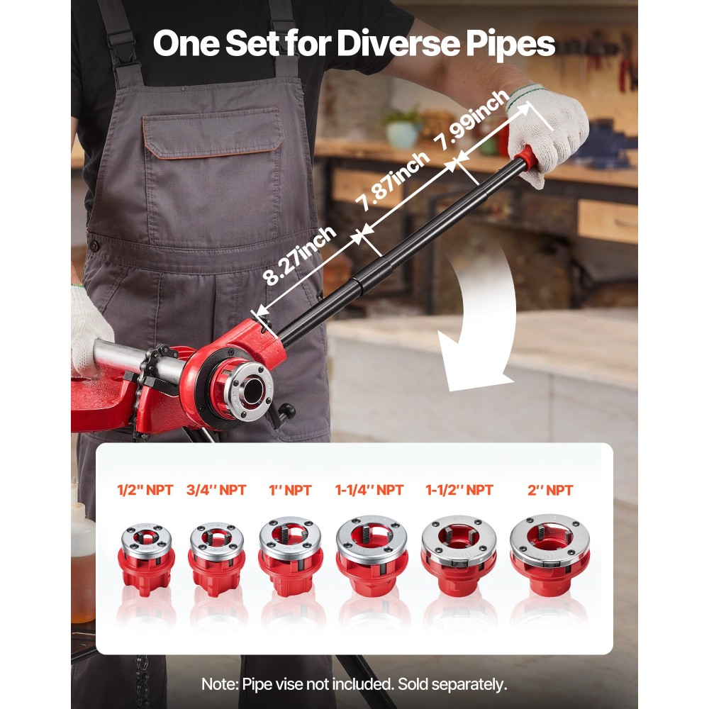 VEVOR Ratchet Pipe Threader Kit with 6 Die, 1/2" NPT to 2" NPT Manual Ratcheting Pipe Threading Tool, Portable Pipes Threader set with Toolbox for Plumbing Installation & Repair