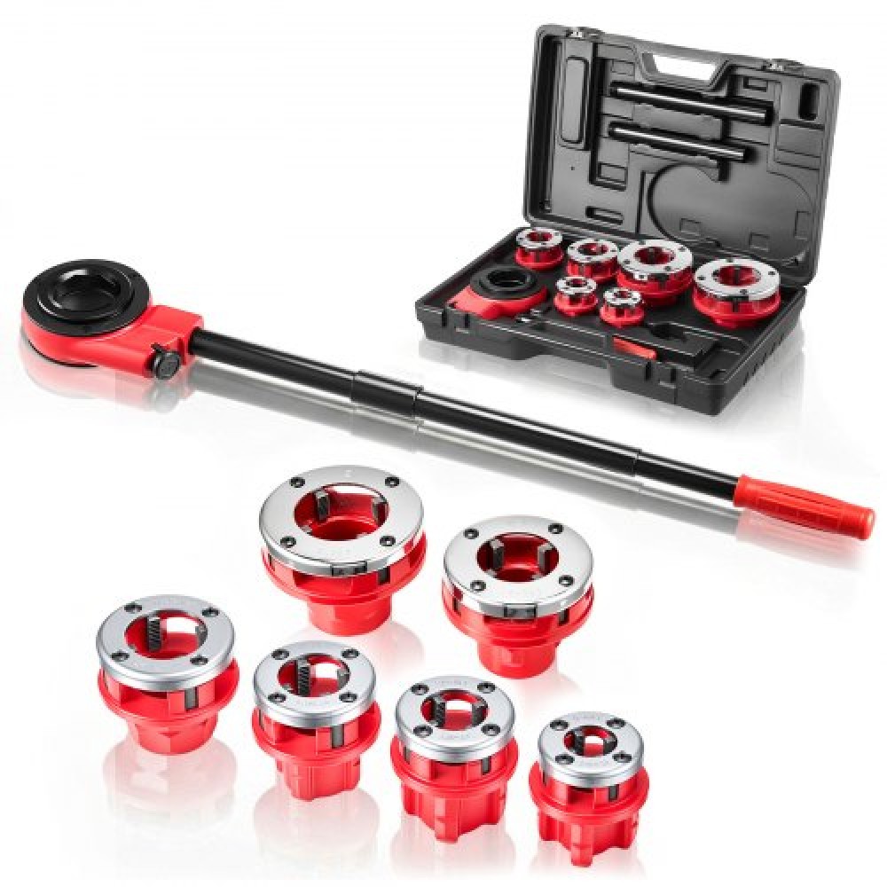 VEVOR Ratchet Pipe Threader Kit with 6 Die, 1/2" NPT to 2" NPT Manual Ratcheting Pipe Threading Tool, Portable Pipes Threader set with Toolbox for Plumbing Installation & Repair
