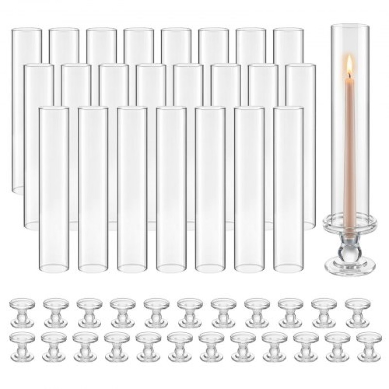 Κηροπήγια VEVOR Hurricane Σετ Κηροπήγια 24, 320 mm Tall Clear Glass Taper, Υψηλό βοριοπυριτικό γυαλί, 2,36 in κύλινδρος για γάμο, κεντρικό τραπέζι, πάρτι, διακόσμηση σπιτιού, προστασία από τον αέρα