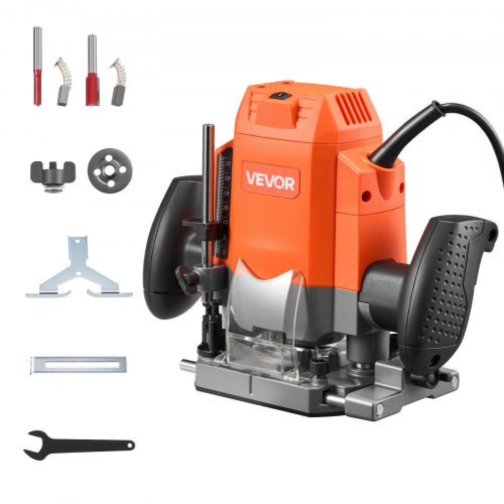 VEVOR Wood Router, 1,6 HP 1200W, Variable Speed ​​Router Tool with Soft Start, Compact Wood Edge Trimmer with Plunge Base, Dust Hood & Parallel Guide, for Woodworking, Trimming, DIY Projects, Corded