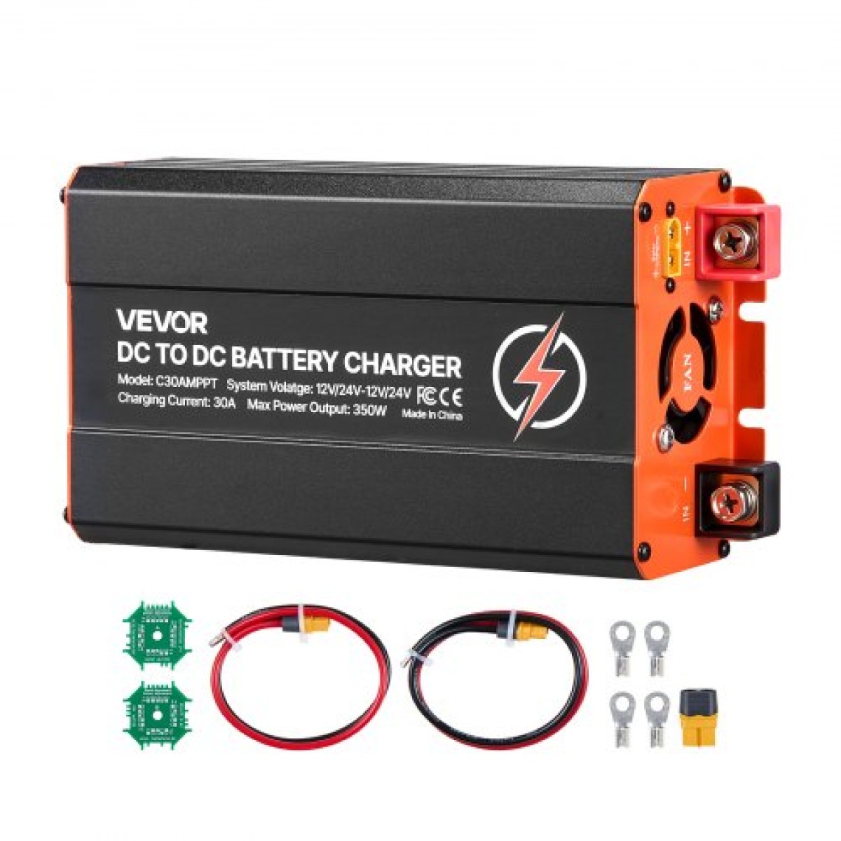 Φορτιστής DC σε DC VEVOR με MPPT, 350W, φορτιστής μπαταρίας 30A, διπλή είσοδος ηλιακού πίνακα/εναλλάκτη, έξυπνη φόρτιση πολλαπλών σταδίων για μπαταρίες μολύβδου LiFePO4, για RV, αυτοκίνητα, εφεδρική τροφοδοσία σπιτιού