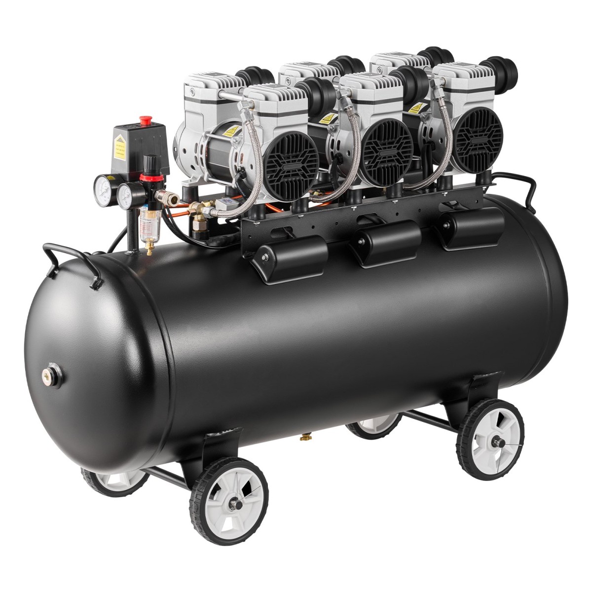 Αεροσυμπιεστής VEVOR 100L, Δεξαμενή αεροσυμπιεστή 3KW χωρίς λάδι, 198 L/min στα 6,2 Bar, Μέγιστη πίεση 8 Bar, Φορητό σε τροχούς για επισκευή αυτοκινήτου, Φούσκωμα ελαστικών, Βαφή με σπρέι, Καρφώματα ξυλουργικής