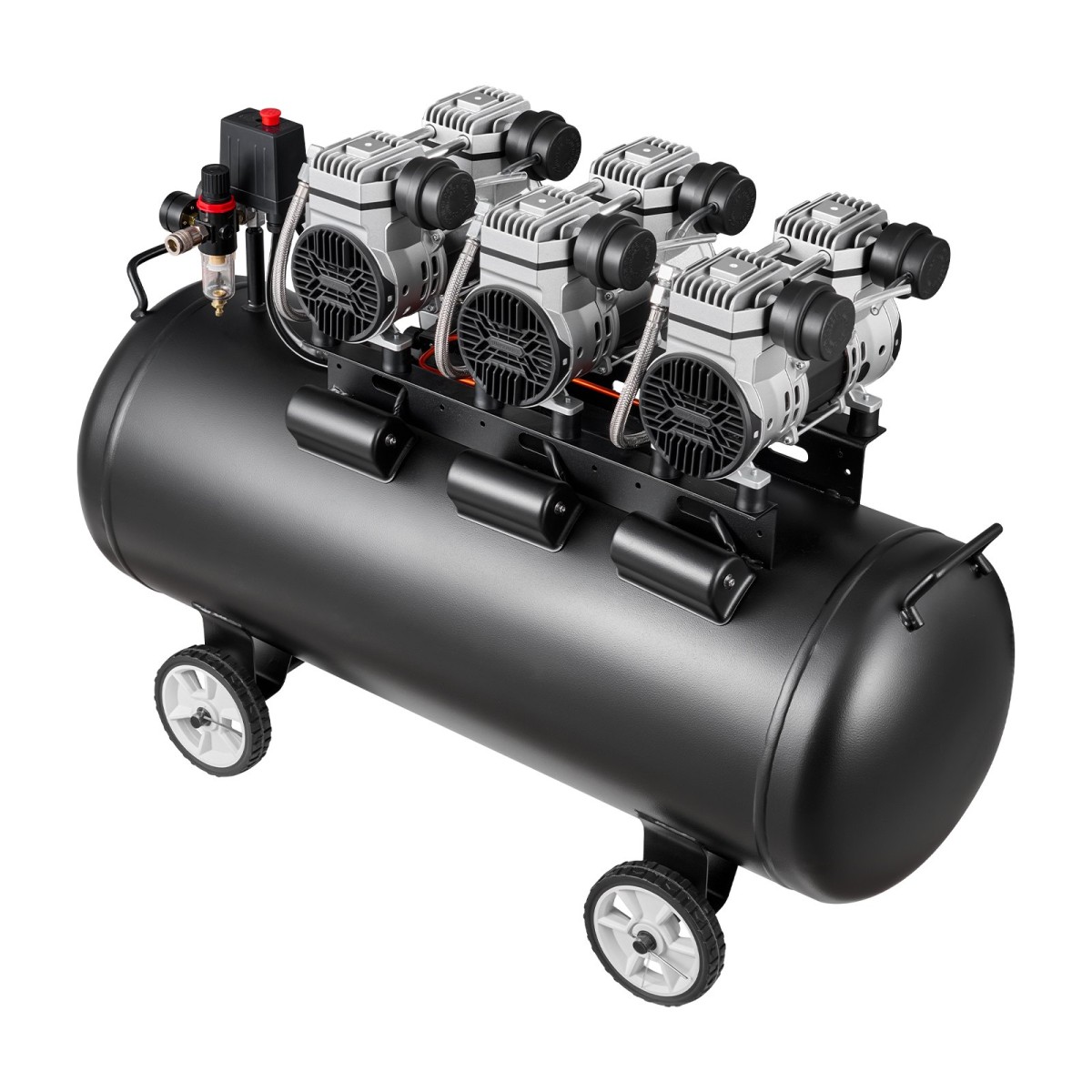 Αεροσυμπιεστής VEVOR 100L, Δεξαμενή αεροσυμπιεστή 3KW χωρίς λάδι, 198 L/min στα 6,2 Bar, Μέγιστη πίεση 8 Bar, Φορητό σε τροχούς για επισκευή αυτοκινήτου, Φούσκωμα ελαστικών, Βαφή με σπρέι, Καρφώματα ξυλουργικής