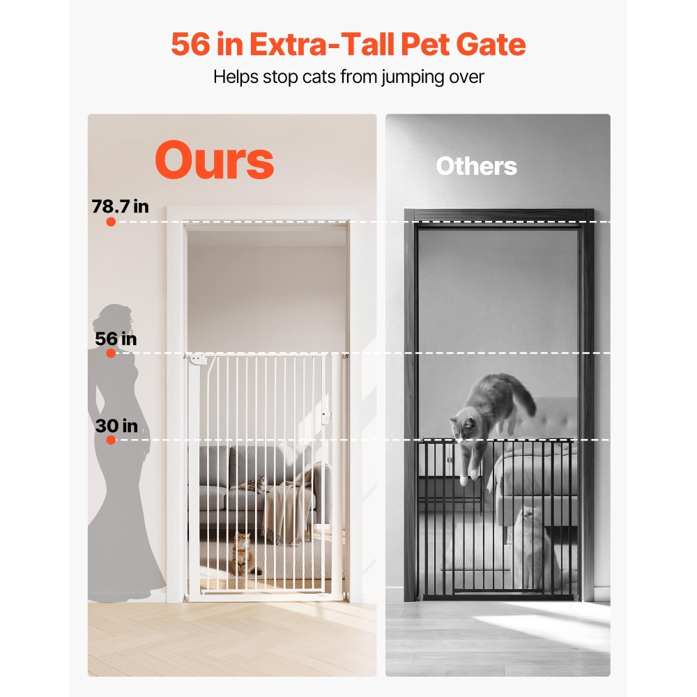 VEVOR Extra Tall Pet Gate για γάτες, 740-1050 mm Ρυθμιζόμενο πλάτος, 1420 mm High Dog Gate, με κιτ τοποθέτησης πίεσης και κιτ τοποθέτησης στον τοίχο, στενό διάκενο 33 mm, για σκάλες, πόρτες και σπίτι, λευκό
