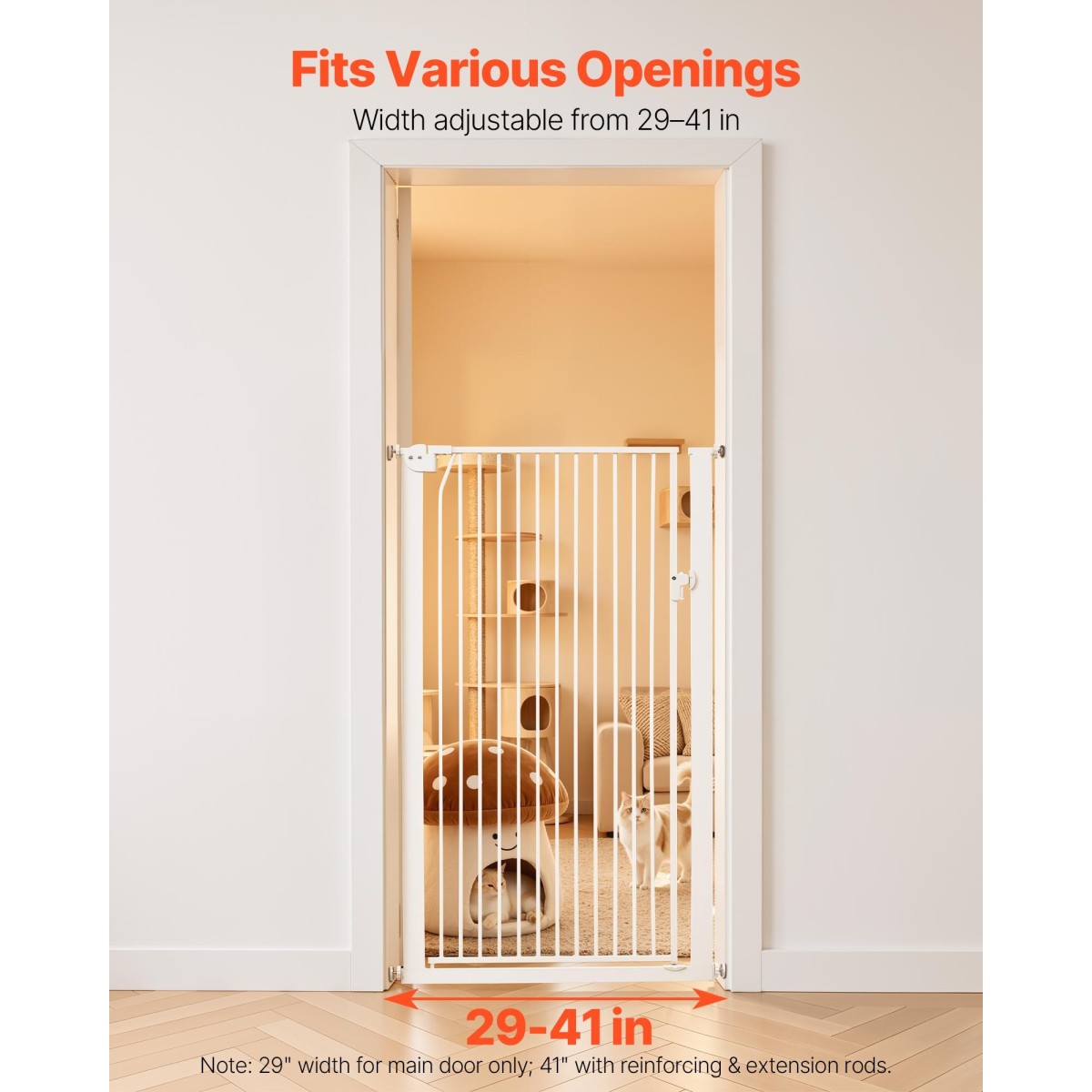 VEVOR Extra Tall Pet Gate για γάτες, 740-1050 mm Ρυθμιζόμενο πλάτος, 1420 mm High Dog Gate, με κιτ τοποθέτησης πίεσης και κιτ τοποθέτησης στον τοίχο, στενό διάκενο 33 mm, για σκάλες, πόρτες και σπίτι, λευκό