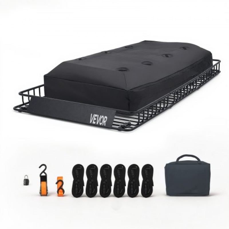 Καλάθι Cargo Rack VEVOR, 2286 x 1270 x 152 mm, βαρέως τύπου καλάθι μεταφοράς οροφής με αδιάβροχη τσάντα οροφής, ιμάντες καστάνιας, χωρητικότητα 113,4 kg, θήκη αποσκευών αυτοκινήτου παντός καιρού, για SUV Truck Car