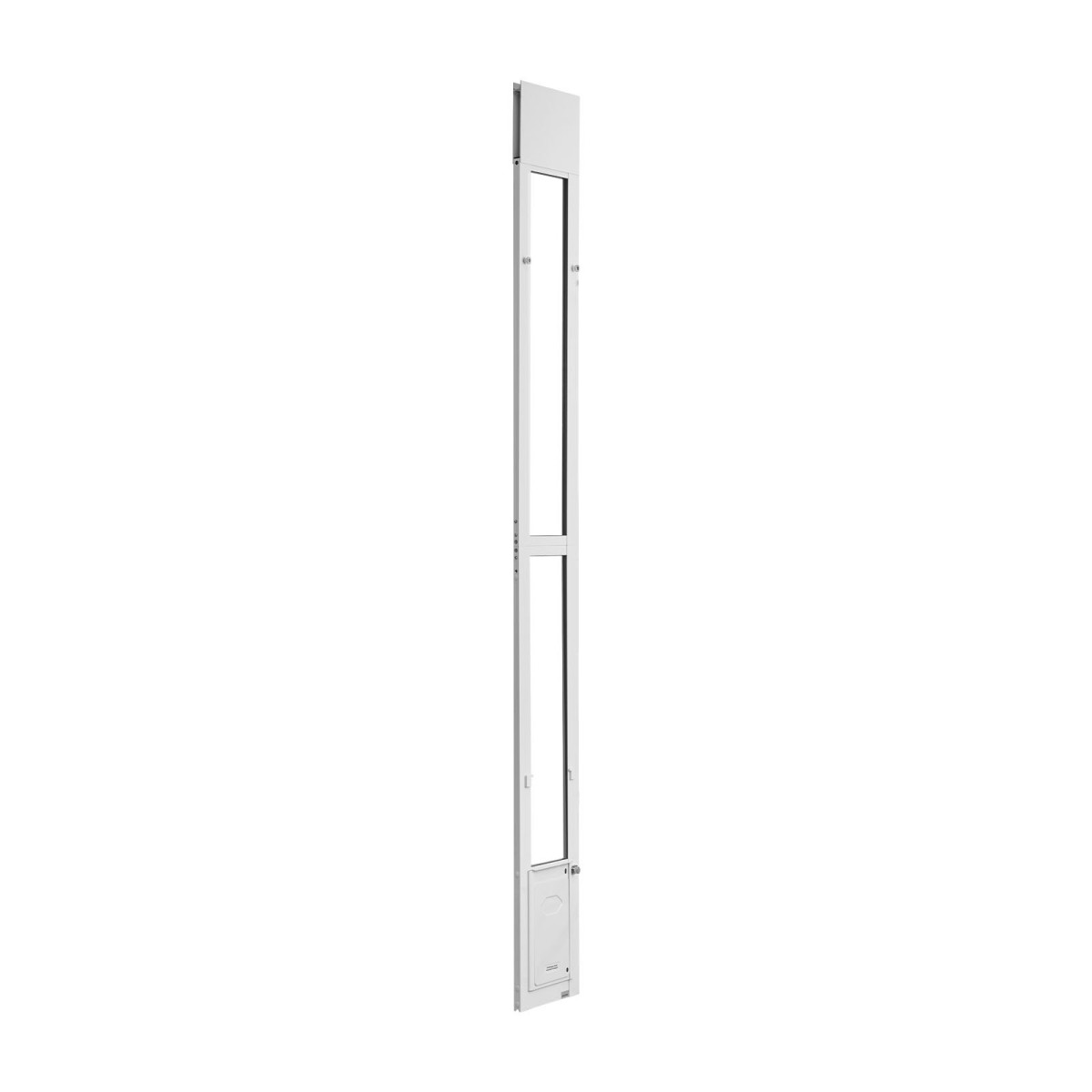 VEVOR Dog Dog Dog Dog Poor for Sliding Glass Door, 1927 mm έως 2049 mm Ρυθμιζόμενο ύψος, Σκελετός από κράμα αλουμινίου με πτερύγιο και περιστρεφόμενο μεντεσέ, σχέδιο κλειδαριάς, για σκύλους μικρού μεγέθους, συρόμενες γυάλινες πόρτες κατοικίδιων ζώων για ε