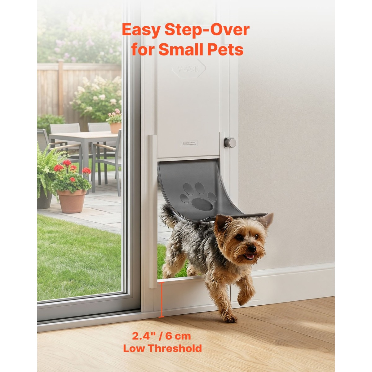 VEVOR Dog Dog Dog Dog Poor for Sliding Glass Door, 1927 mm έως 2049 mm Ρυθμιζόμενο ύψος, Σκελετός από κράμα αλουμινίου με πτερύγιο και περιστρεφόμενο μεντεσέ, σχέδιο κλειδαριάς, για σκύλους μικρού μεγέθους, συρόμενες γυάλινες πόρτες κατοικίδιων ζώων για ε