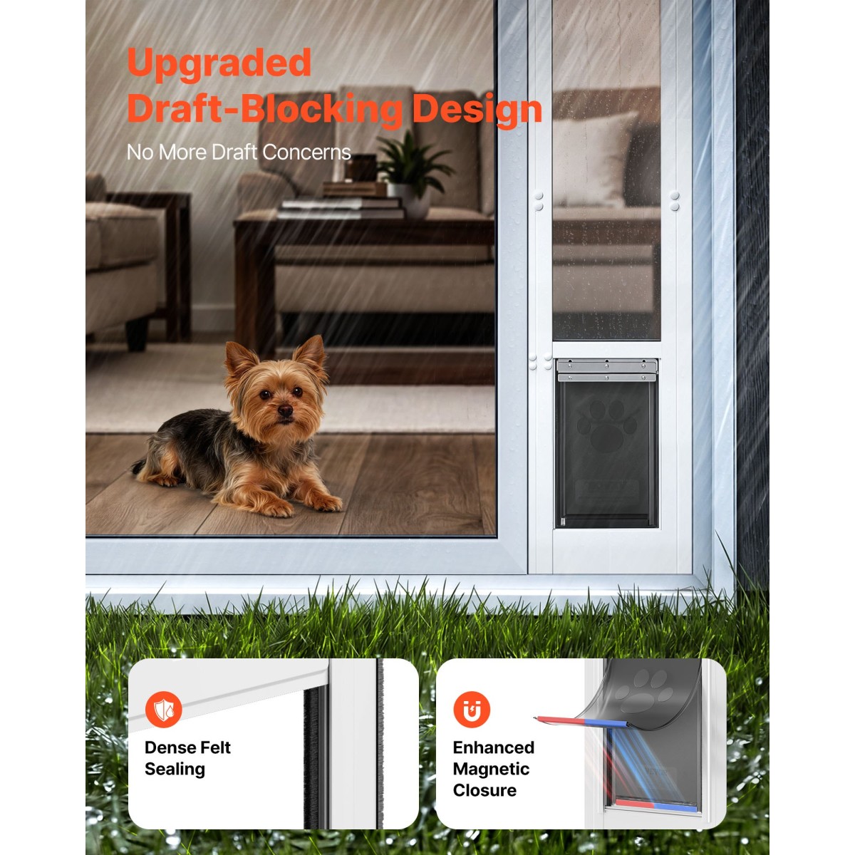VEVOR Dog Dog Dog Dog Poor for Sliding Glass Door, 1927 mm έως 2049 mm Ρυθμιζόμενο ύψος, Σκελετός από κράμα αλουμινίου με πτερύγιο και περιστρεφόμενο μεντεσέ, σχέδιο κλειδαριάς, για σκύλους μικρού μεγέθους, συρόμενες γυάλινες πόρτες κατοικίδιων ζώων για ε
