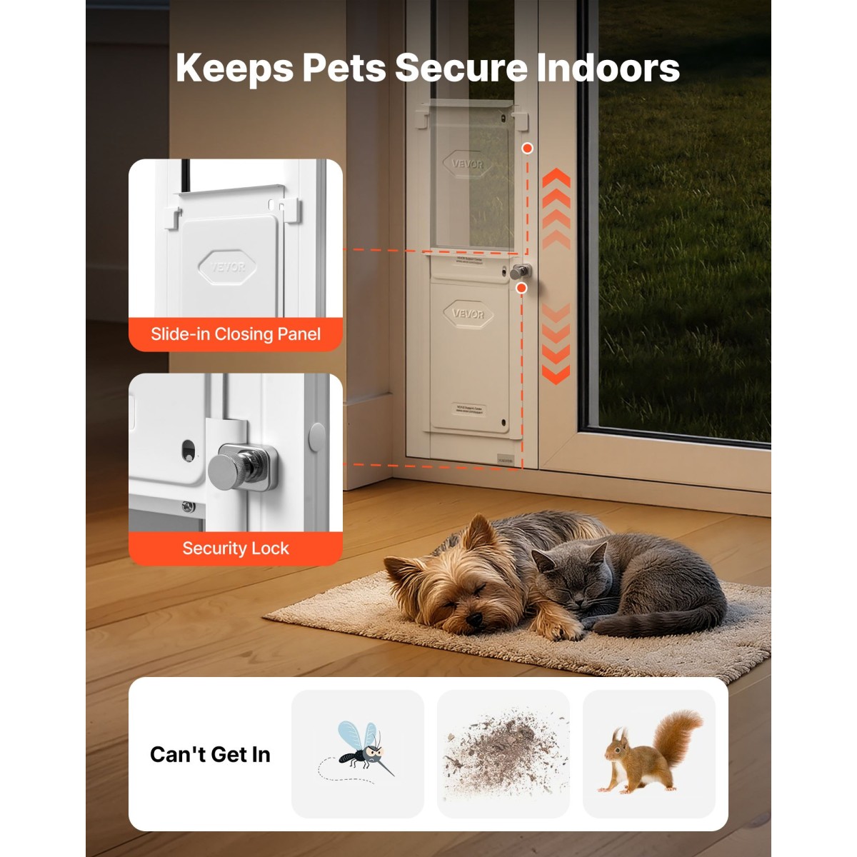 VEVOR Dog Dog Dog Dog Poor for Sliding Glass Door, 1927 mm έως 2049 mm Ρυθμιζόμενο ύψος, Σκελετός από κράμα αλουμινίου με πτερύγιο και περιστρεφόμενο μεντεσέ, σχέδιο κλειδαριάς, για σκύλους μικρού μεγέθους, συρόμενες γυάλινες πόρτες κατοικίδιων ζώων για ε