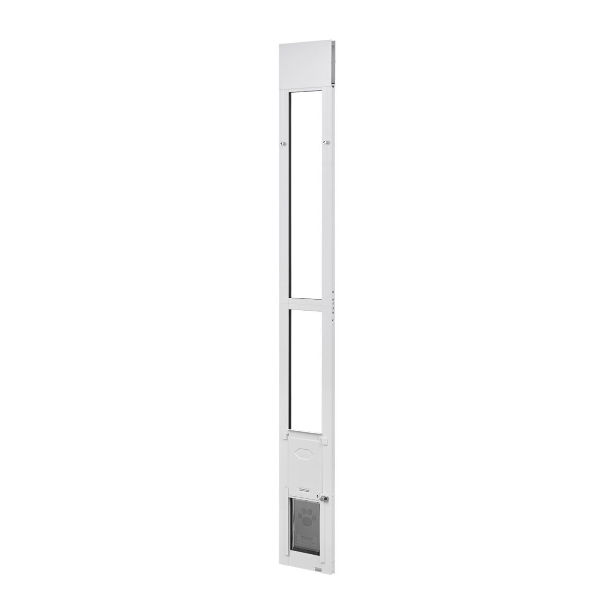 VEVOR Dog Dog Dog Dog Poor for Sliding Glass Door, 1927 mm έως 2049 mm Ρυθμιζόμενο ύψος, Σκελετός από κράμα αλουμινίου με πτερύγιο και περιστρεφόμενο μεντεσέ, σχέδιο κλειδαριάς, για σκύλους μικρού μεγέθους, συρόμενες γυάλινες πόρτες κατοικίδιων ζώων για ε