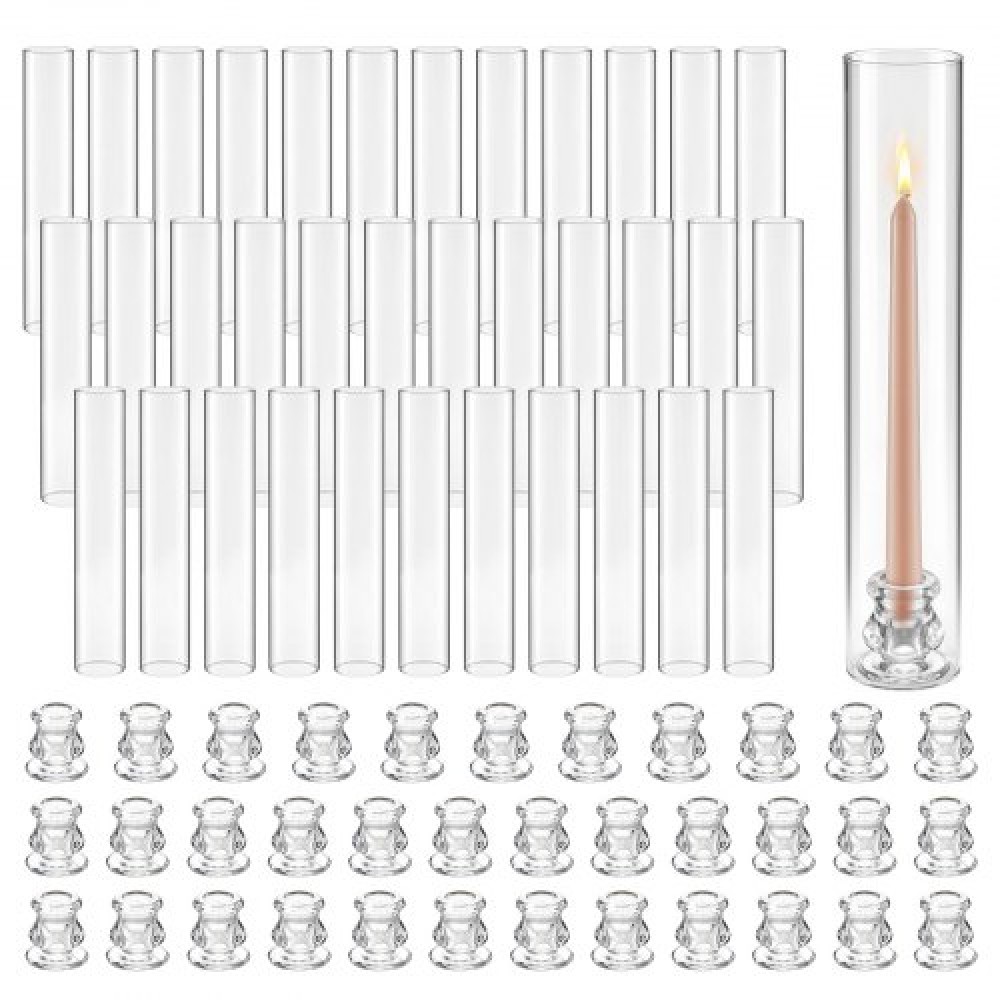 Κηροπήγια VEVOR Hurricane Σετ 36, Φ 65 x 350 χιλ. Ψηλός Clear Glass Κυλινδροθήκη Κηροπήγιο, Υψηλό Βοροπυριτικό Γυαλί, Αντιανεμική Προστασία για Γάμο, Τραπέζι Κεντρικό, Πάρτι, Διακόσμηση σπιτιού