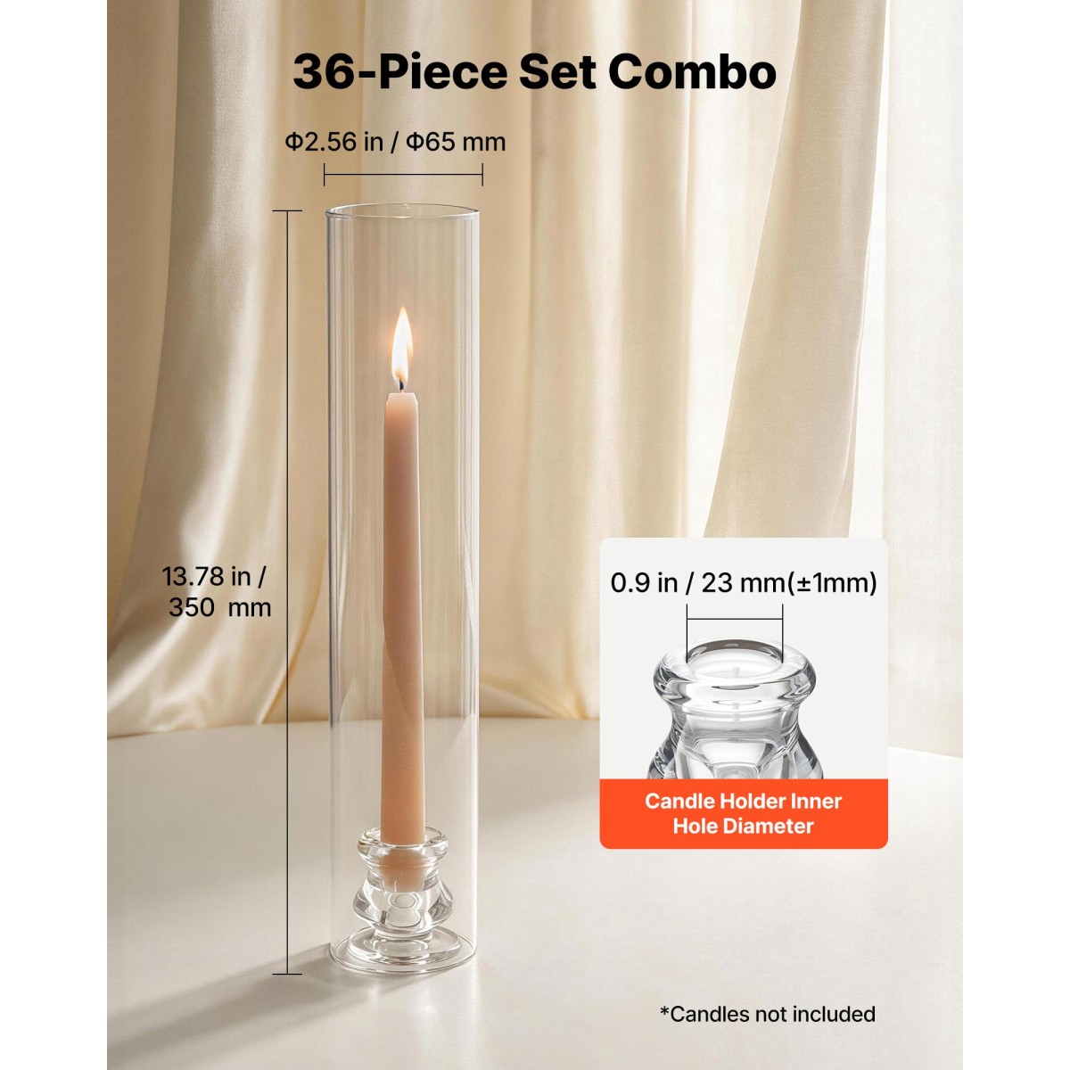 Κηροπήγια VEVOR Hurricane Σετ 36, Φ 65 x 350 χιλ. Ψηλός Clear Glass Κυλινδροθήκη Κηροπήγιο, Υψηλό Βοροπυριτικό Γυαλί, Αντιανεμική Προστασία για Γάμο, Τραπέζι Κεντρικό, Πάρτι, Διακόσμηση σπιτιού