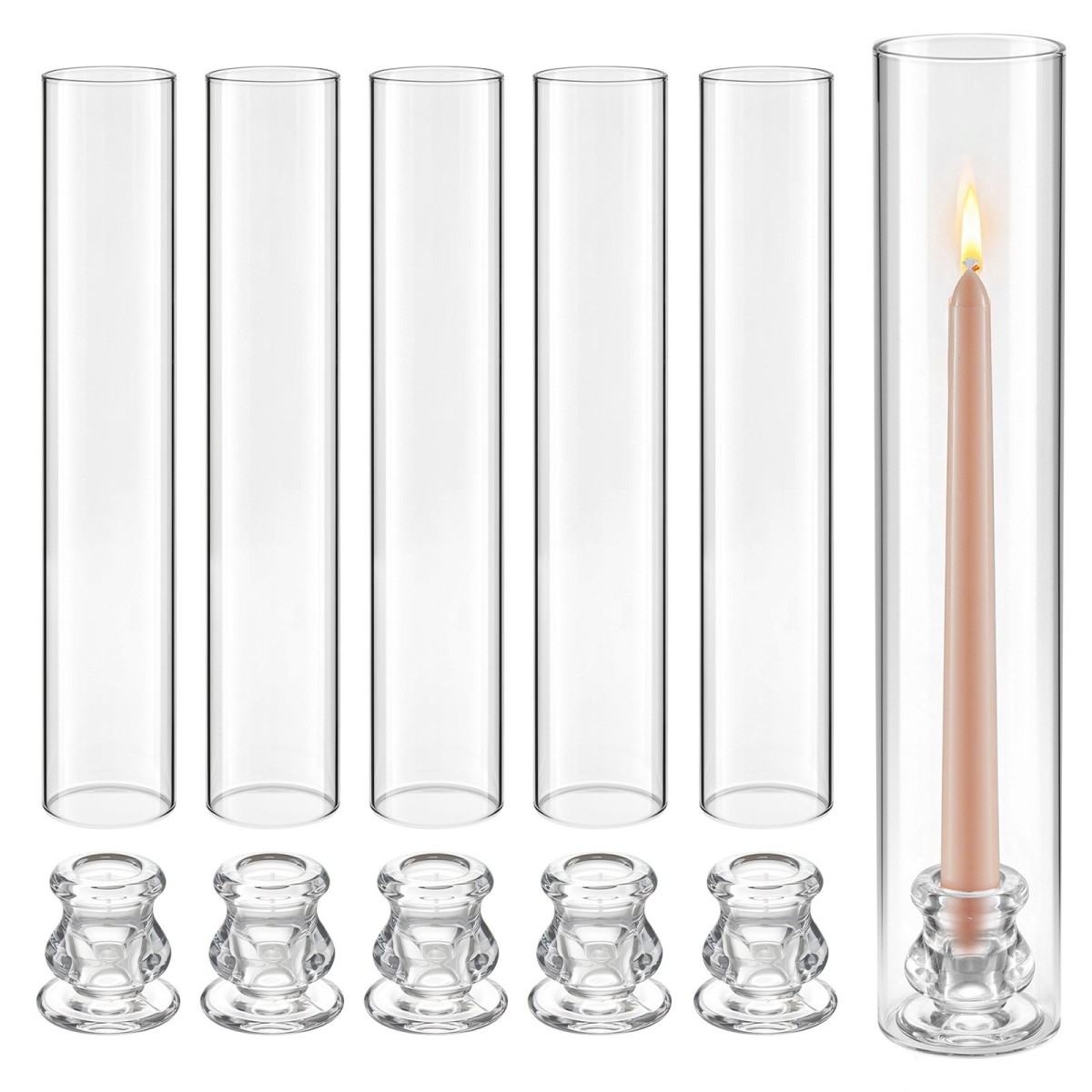 Κηροπήγια VEVOR Hurricane Σετ 36, Φ 65 x 350 χιλ. Ψηλός Clear Glass Κυλινδροθήκη Κηροπήγιο, Υψηλό Βοροπυριτικό Γυαλί, Αντιανεμική Προστασία για Γάμο, Τραπέζι Κεντρικό, Πάρτι, Διακόσμηση σπιτιού
