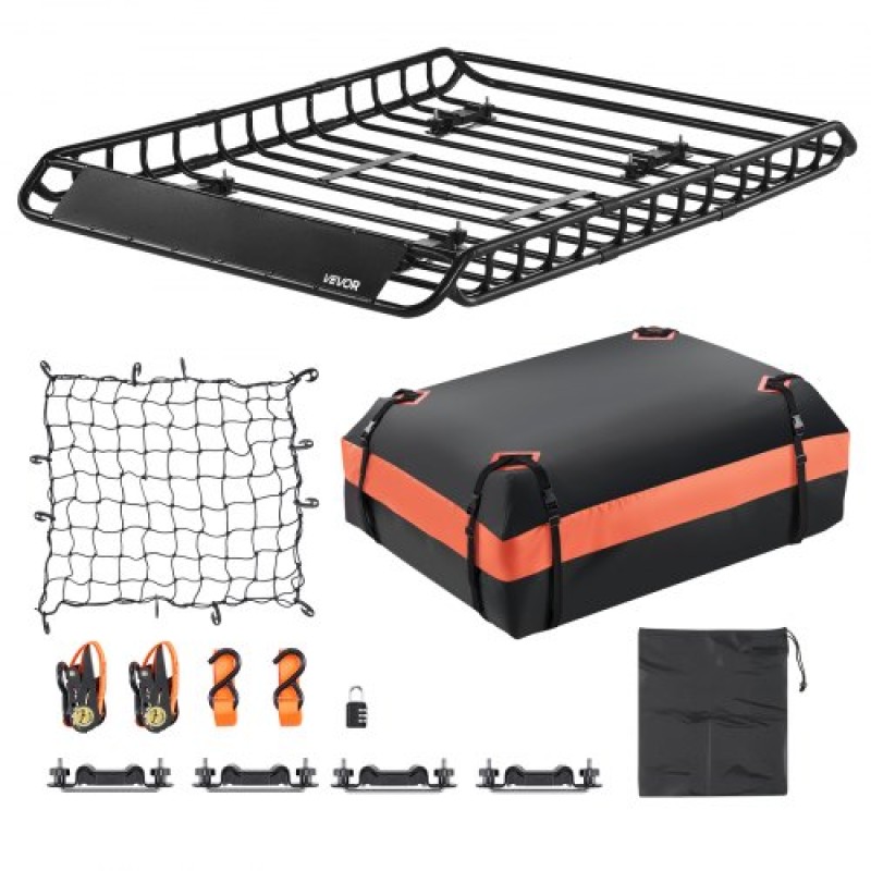 Καλάθι ράφι οροφής VEVOR, 1300 x 910 x 105 mm, Universal Cargo Carrier στον τελευταίο όροφο με 44,1 x 34,3 x 10,2 σε τσάντα φορτίου, δίχτυ, ιμάντες καστάνιας, 90,7 kg Μέγιστη χωρητικότητα φορτίου αυτοκινήτου Κορυφαία θήκη αποσκευών, για SUV Car