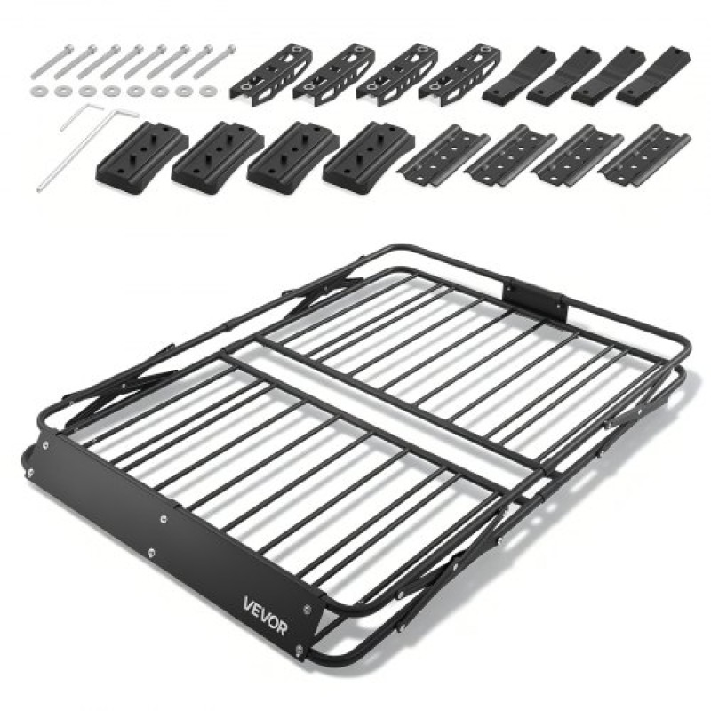 Καλάθι φορτίου VEVOR Roof Rack, 1168 x 914 x 102 mm, Heavy Duty Roof Top Carrier Basket με αναδιπλούμενο σχέδιο, χωρητικότητα 90,72 kg, Πάνω θήκη αποσκευών αυτοκινήτου παντός καιρού εύκολης εγκατάστασης, Universal για SUV Truck