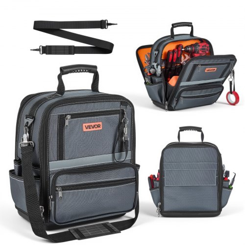 VEVOR Tool Bag, 335 MM, 34-Pocket Portable Large Tool Box Organizer Storage, Carry Toolbox με σκληρή πλαστική βάση, μεγάλο φερμουάρ, ρυθμιζόμενο ιμάντα ώμου, για άνδρες γυναίκες Dad Husband Fathers Day