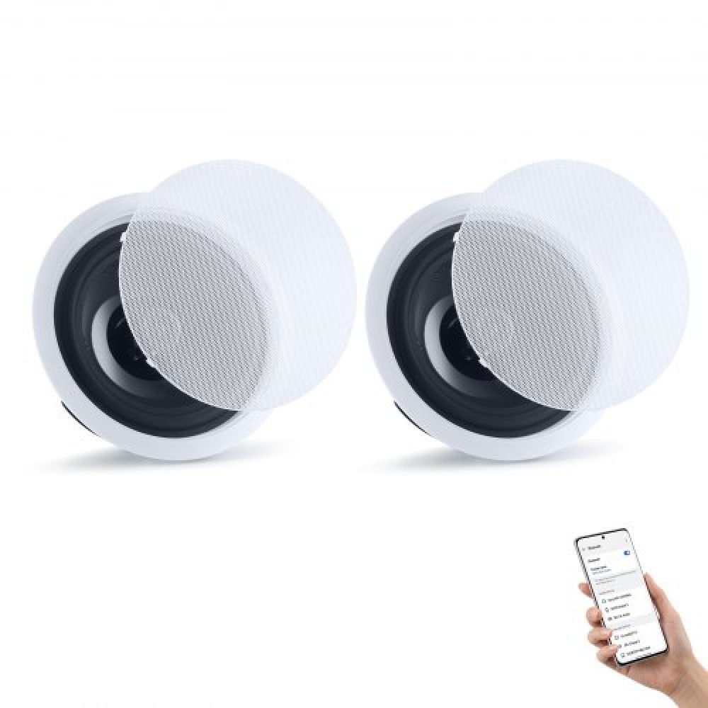 Ηχεία οροφής VEVOR Bluetooth, 203,2 mm, Σύστημα ηχείων στην οροφή και στον τοίχο με ενισχυτή, ηχεία 2-way Flush Mount, για υγρή τοποθέτηση, Home Cinema, Σαλόνι ή Καλυμμένη Αίθριο, 1 ζεύγος