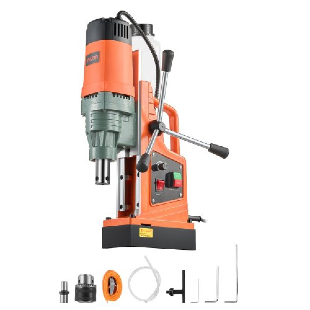 VEVOR Magnetic Drill, 1550W κινητήρας 50 mm Διάμετρος πυρήνα, 13000 N Magnetic Force, 0-550 RPM Μεταβλητή ταχύτητα, Φορητό ηλεκτρικό τρυπάνι Magnetic Magnetic Machine Drilling for Metal Surface, Home Improvement