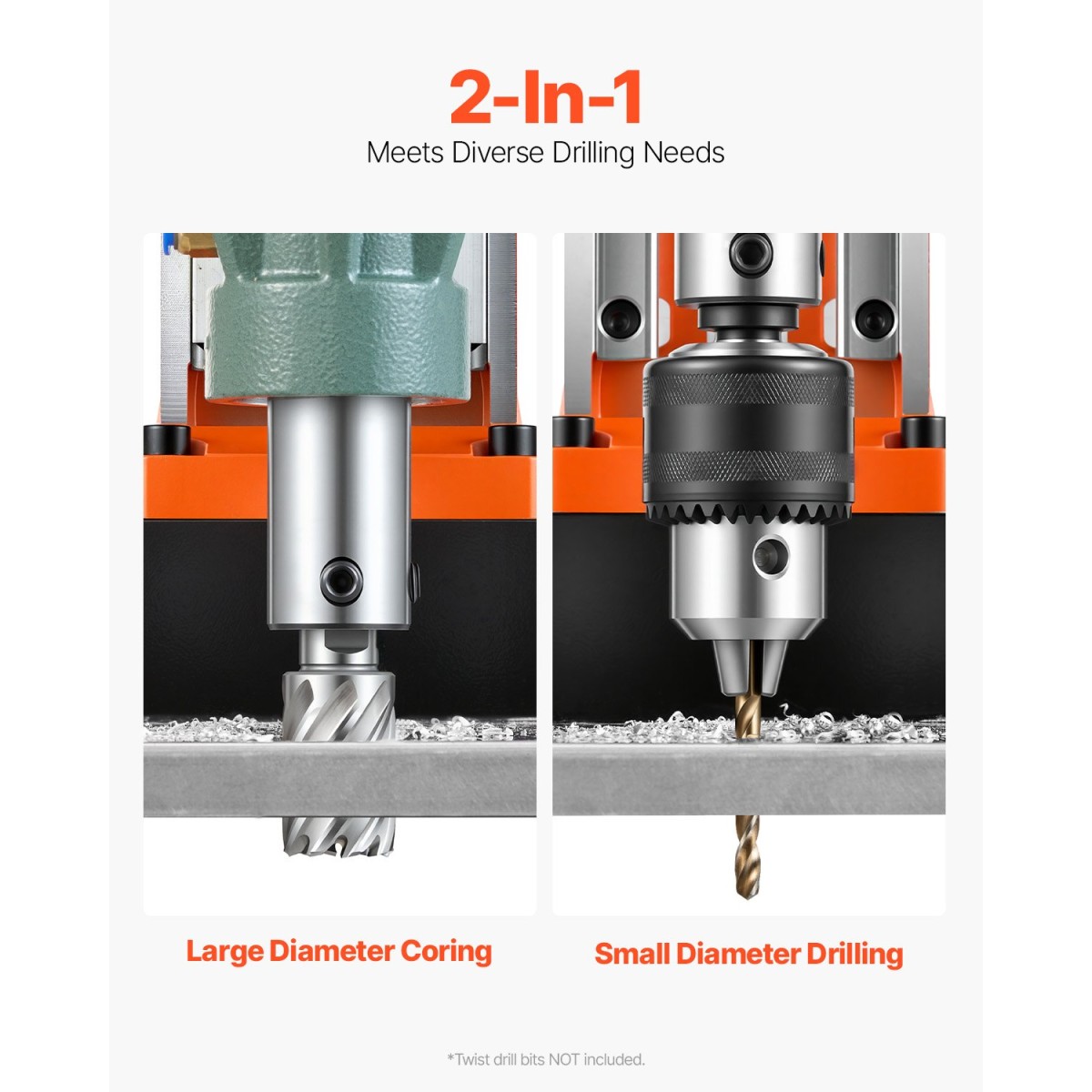 VEVOR Magnetic Drill, 1550W κινητήρας 50 mm Διάμετρος πυρήνα, 13000 N Magnetic Force, 0-550 RPM Μεταβλητή ταχύτητα, Φορητό ηλεκτρικό τρυπάνι Magnetic Magnetic Machine Drilling for Metal Surface, Home Improvement